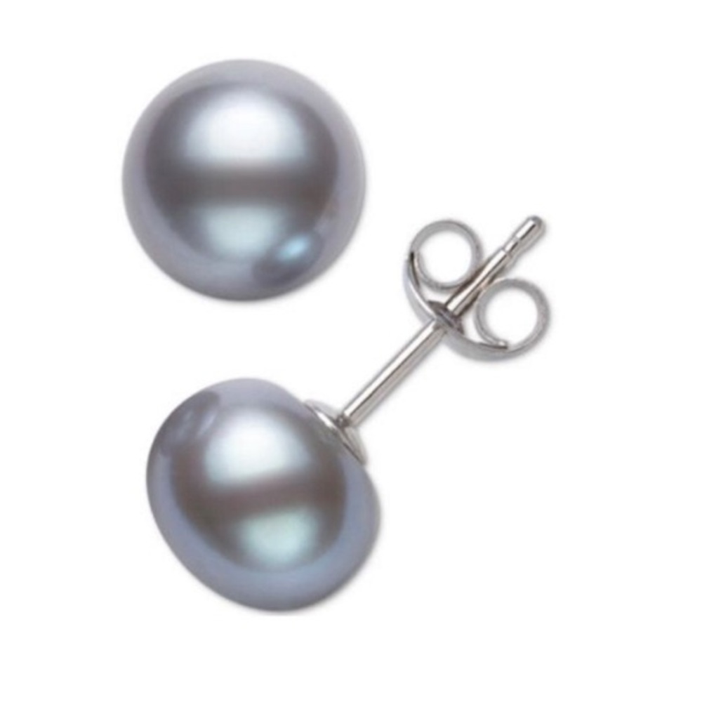 Cultured Freshwater Button Pearl Stud Earrings - Grey